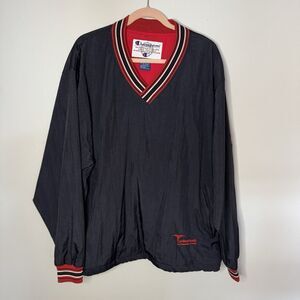 Vintage Champion Nylon Windbreaker Pullover VNeck Mens Black Red Cardinal Health